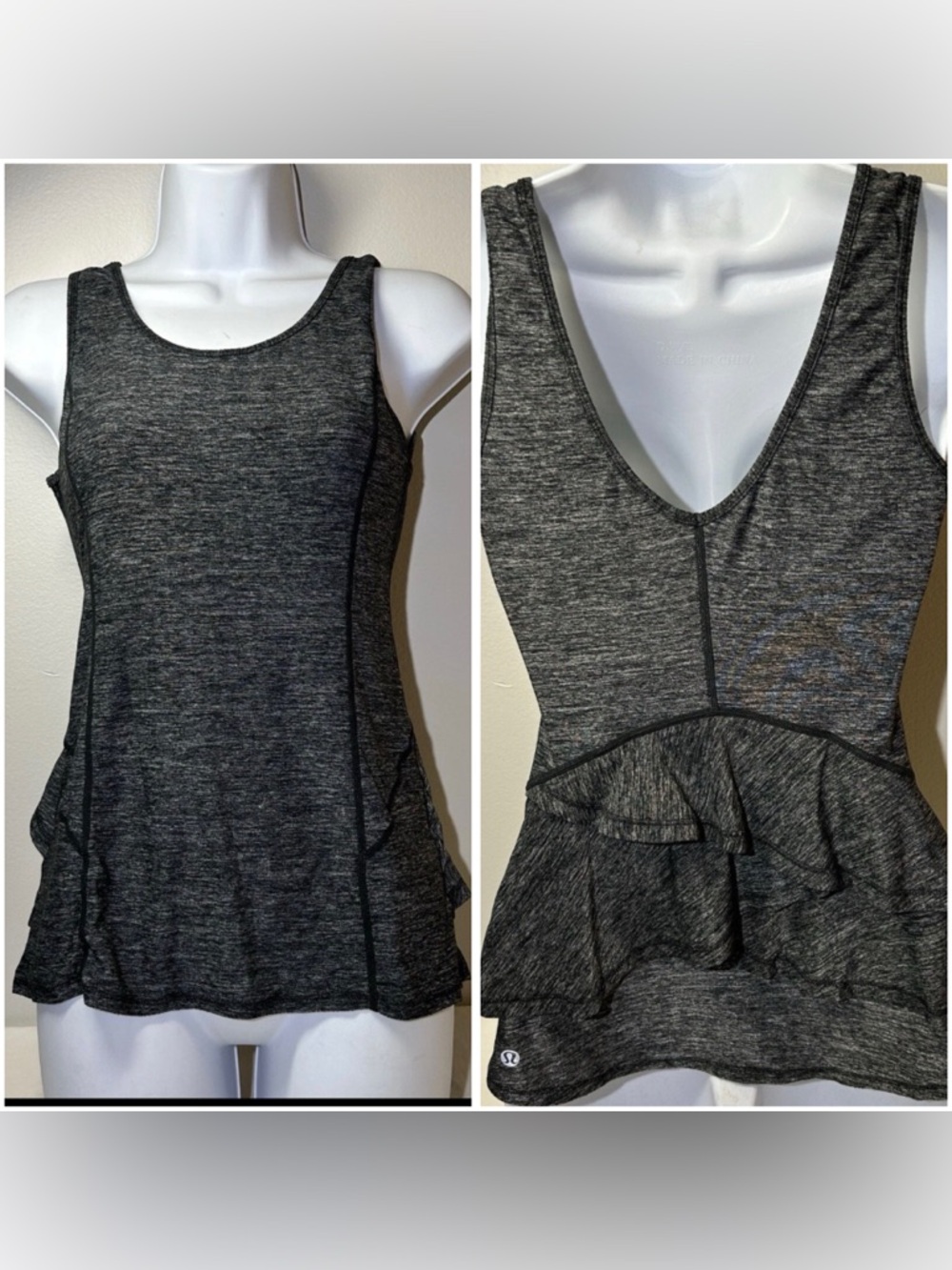 Lululemon Hustle Tank Top in Static Black Back Ruffles No Size Approx 4 Small